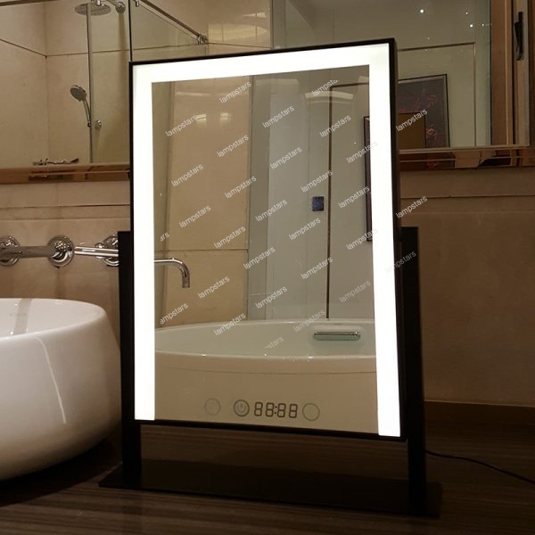 black vanity mirror with lights